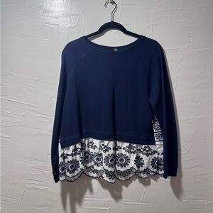 Cupio Blue Embellished Boxy 3/4 Sleeve Blouse